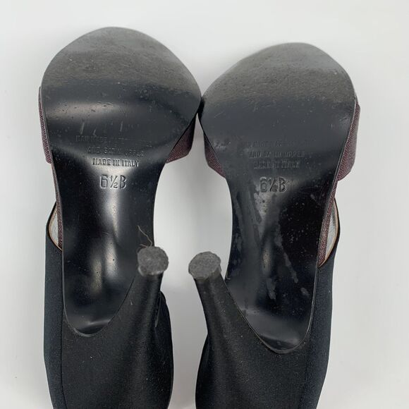 Vintage 1980s Stuart Weitzman High Heels Peep Toe Made in Italy 6.5 Purple Black - Picture 8 of 11